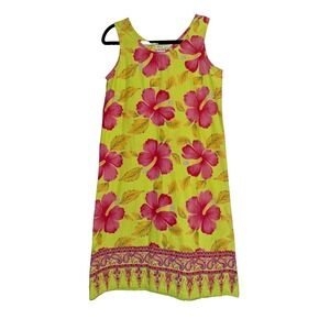 Tropical Vacation Summer Graham Kandiah Hibiscus Floral Cotton Shift Dress Sm